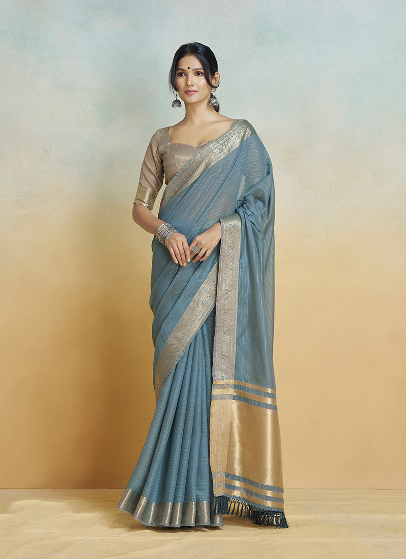 Khadi Silk With Beautiful Tussle Casual Wear Saree