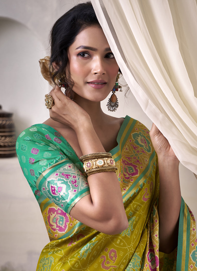 Olive & Green Patola Silk Festival Wear Saree