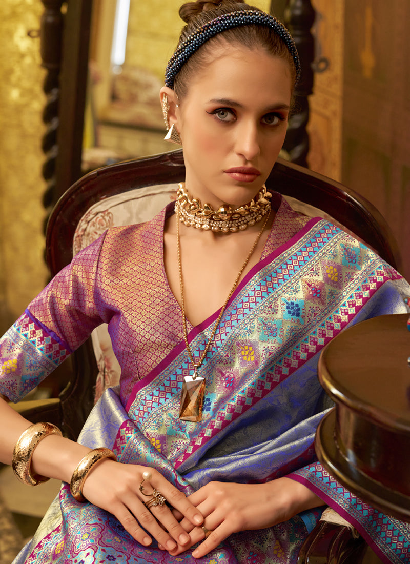 Blue Tissue Silk With Zari Weaving Festival Wear Saree