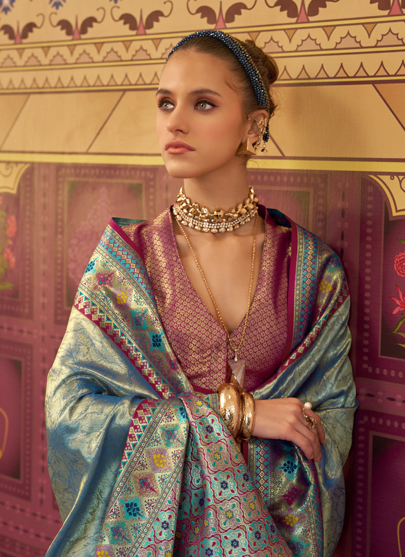 Sky Blue Tissue Silk With Zari Weaving Festival Wear Saree