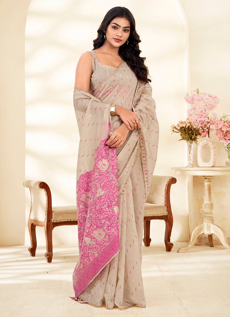 Modal Silk Party Wear Saree-Cream
