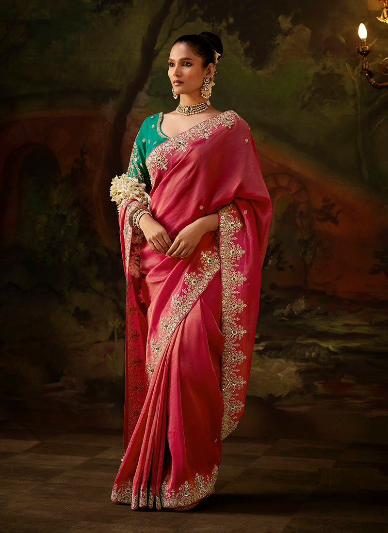 Viscose Zari Tissue Heavy Embroidery Sequence Work Designer Saree