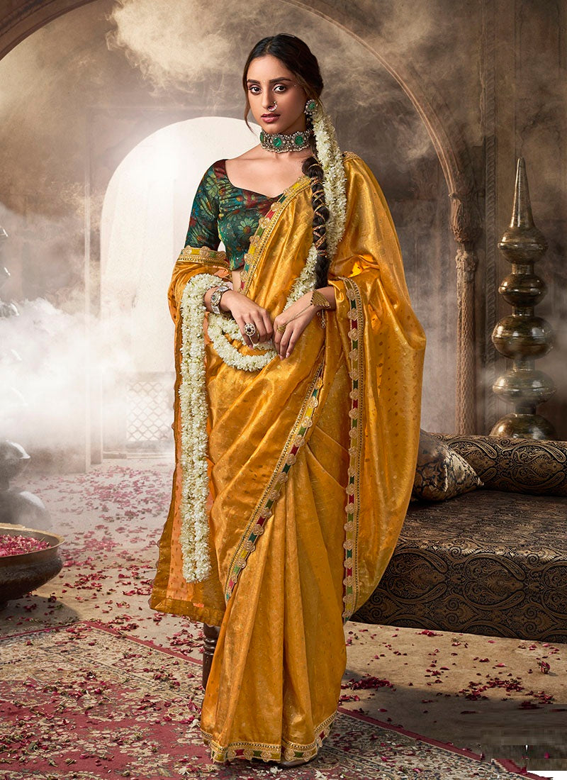 Zari Tissue Multicolur Lace Work Festive Wear Saree