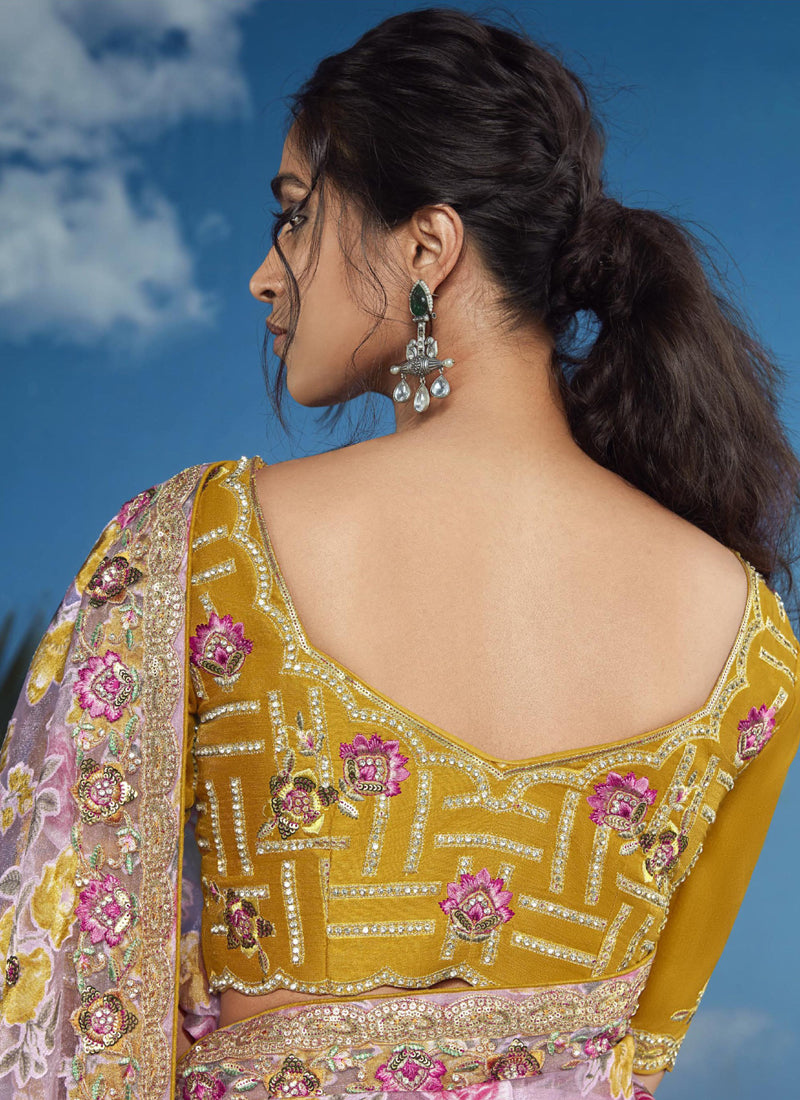 Baby Pink Brasso Saree Designer Blouse with Attached Tussles On Pallu