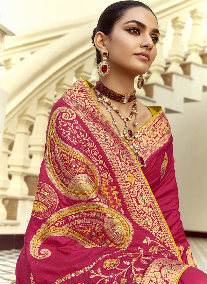 Red Dola Silk Heavy Zari Weaving Wedding Sarees