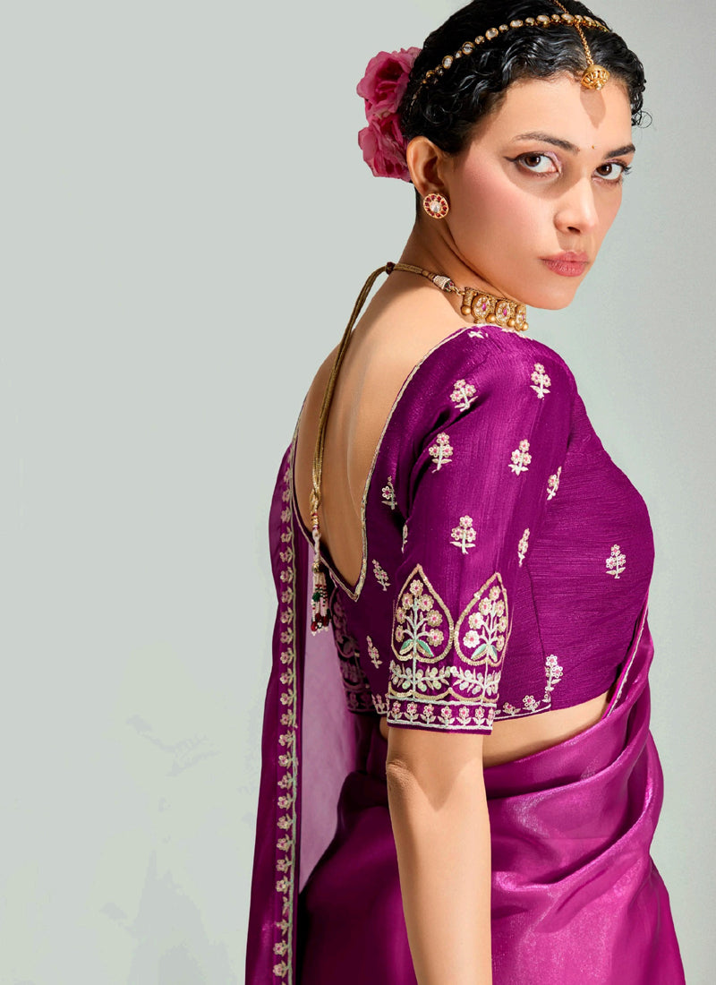 Shaded Mageta & Baby Pink Organza Tissue Designer Saree