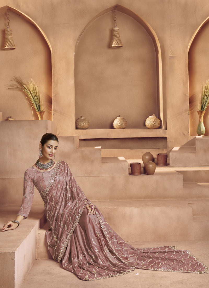 Mauve Tissue Silk Designer Blouse Party Wear Saree