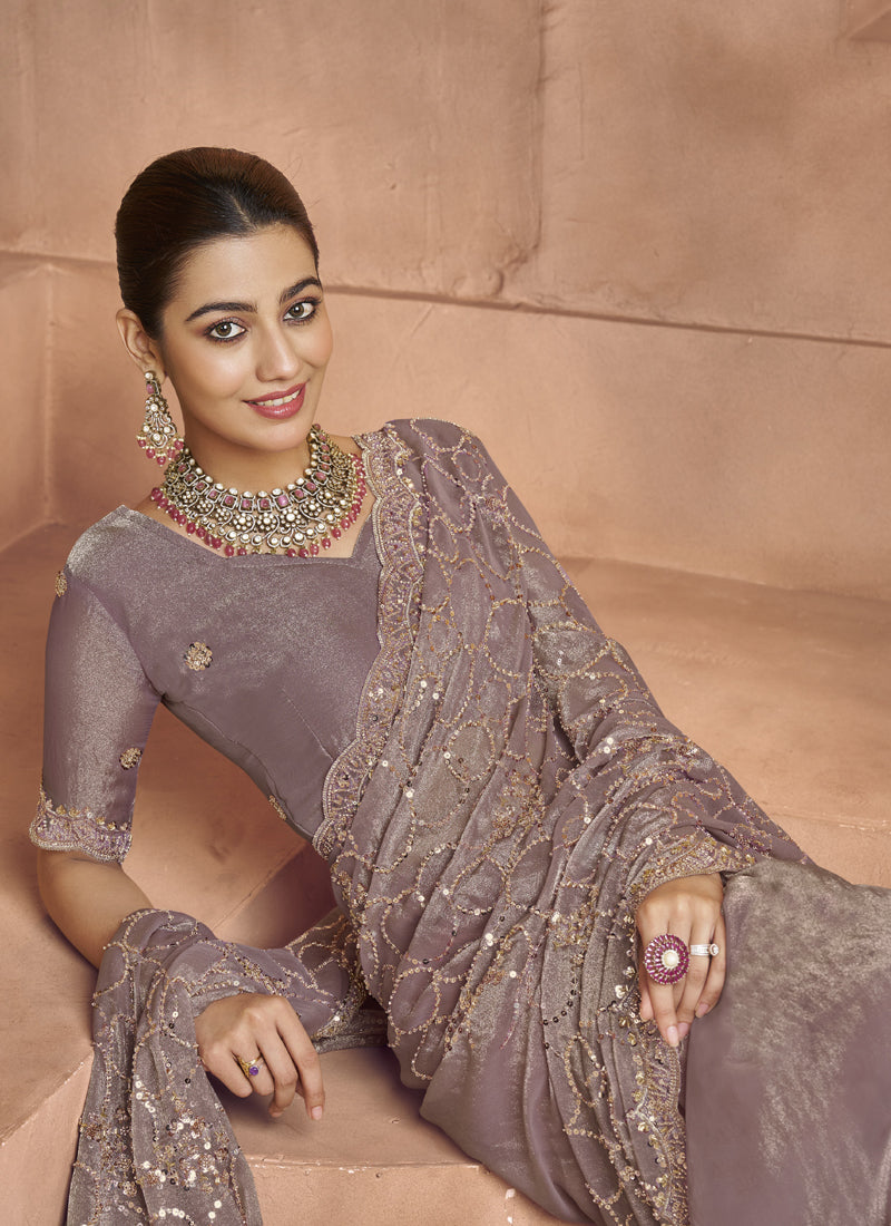 Mouve Tissue Silk Designer Blouse Party Wear Saree