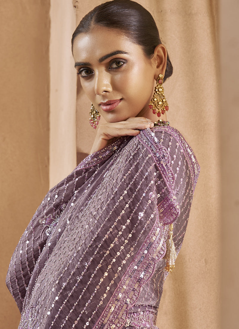 Mouve Tissue Silk Designer Blouse Party Wear Saree