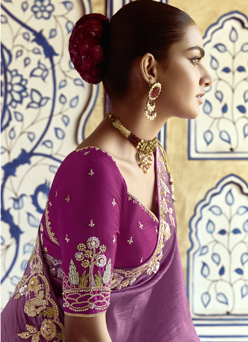 Lavender Tissue Silk Designer Blouse Saree