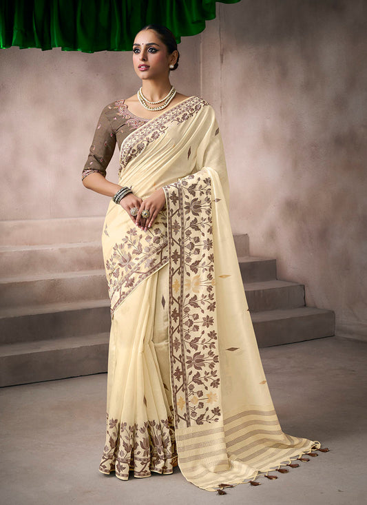 Viscose Cotton Woven Pallu & Tassels Casual Wear Saree