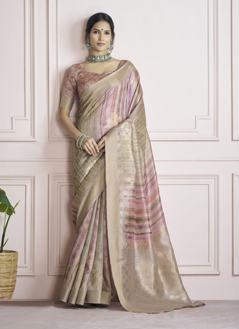 Handloom Khadi Silk With Digital Print With Zari Border Casual Wear Saree