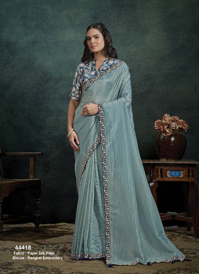 Designer Party Wear Saree with Embroidered Border Party Wear Sarees