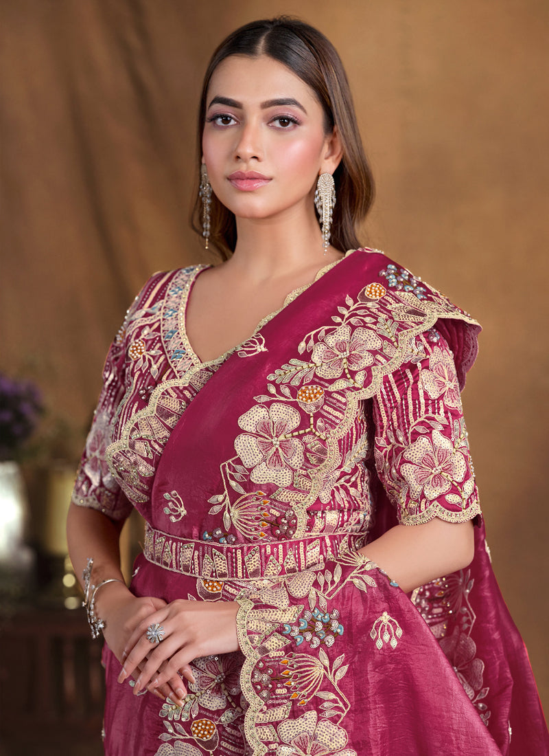 Maroon Designer Blouse Beautiful Saree