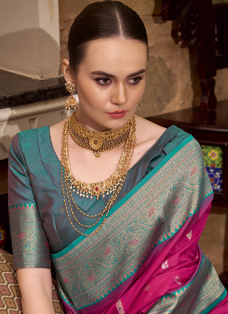 Ruby Pink & Peacock Green Wedding Wear Sarees