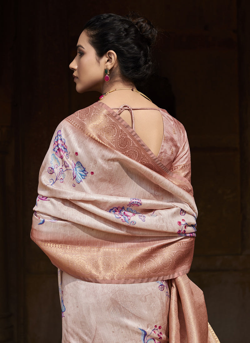 Pink Handloom Silk Digital Printed Casual Wear Saree