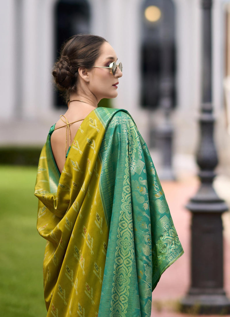 Olive & Green Soft Silk Ikkat Design Casual Wear Saree