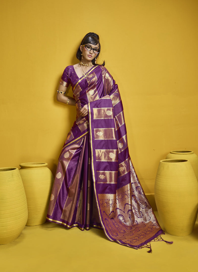 Pure Satin Handloom Weaving Silk Festival Wear Saree