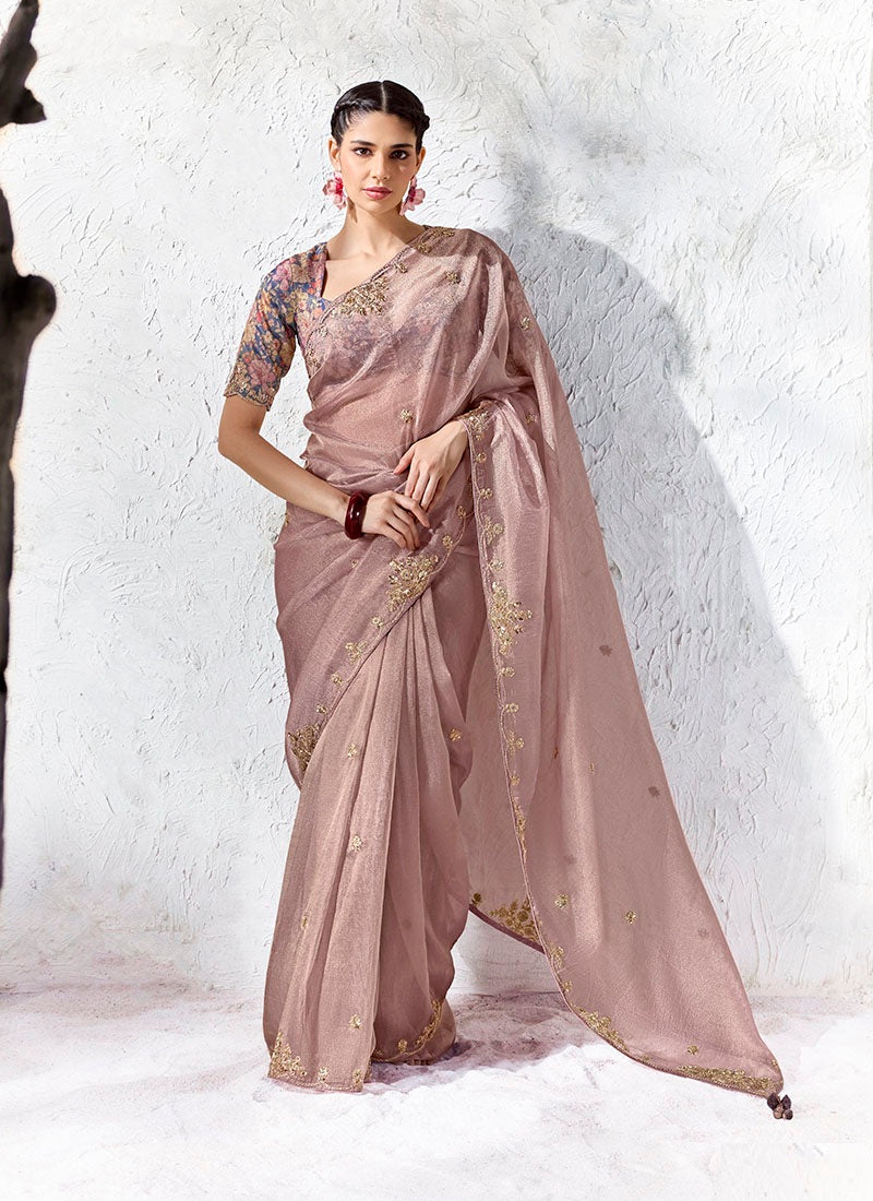 Silk Oraganza Designer Border With Sequience Work Festive Wear Saree