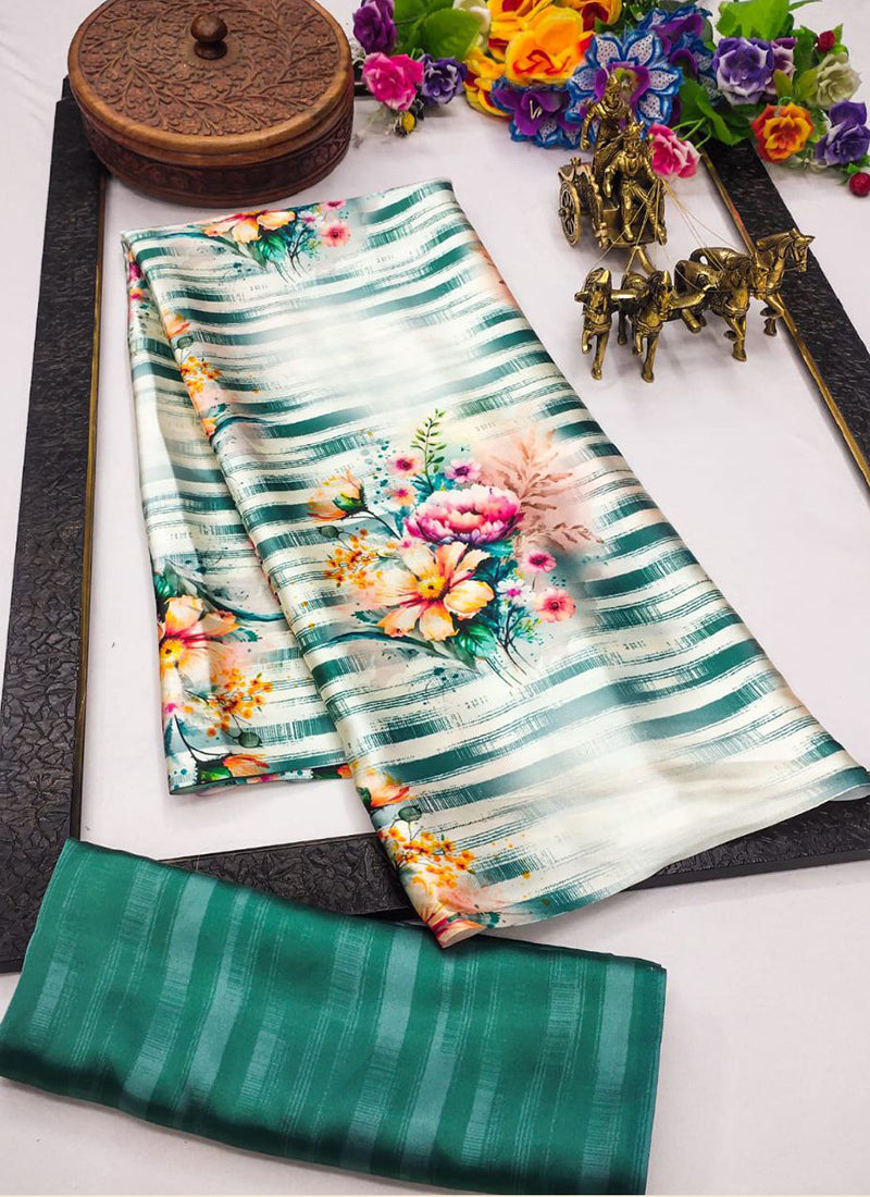 White Original Japan Devsena satin Saree Japan Satin Digital Print Blouse