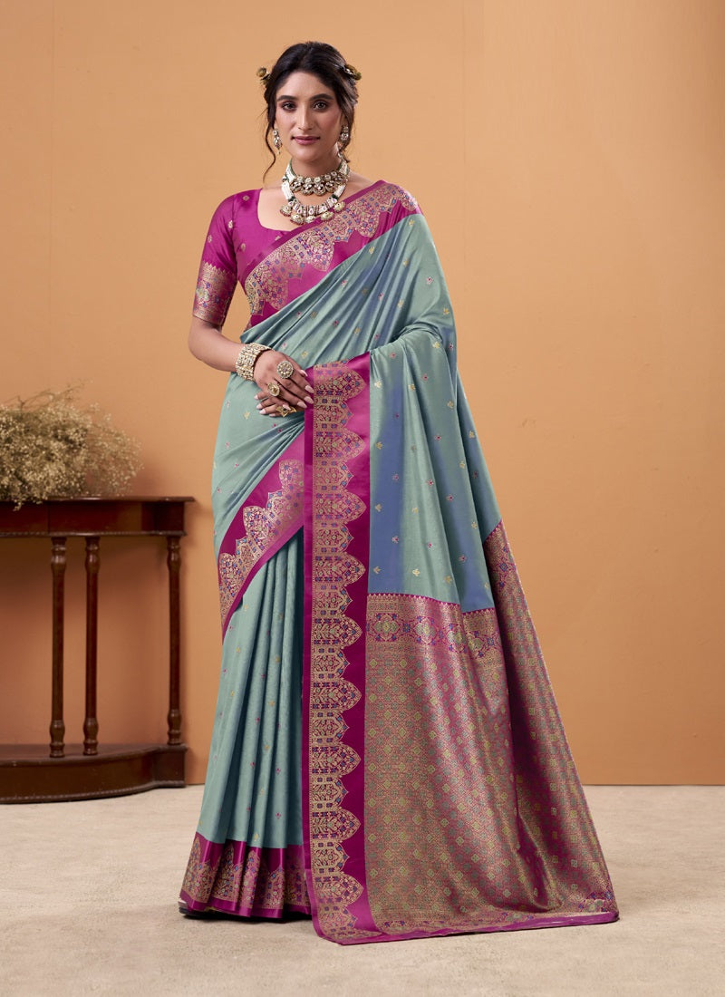 Soft Satin Silk Saree with Rich Woven Border Festive & Wedding Wear