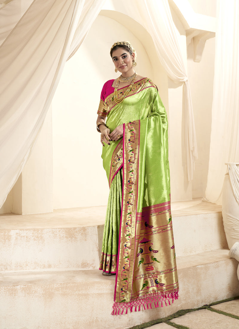 Tissue Paithani Silk Zari Weaving With Tussel  Wedding Wear Saree
