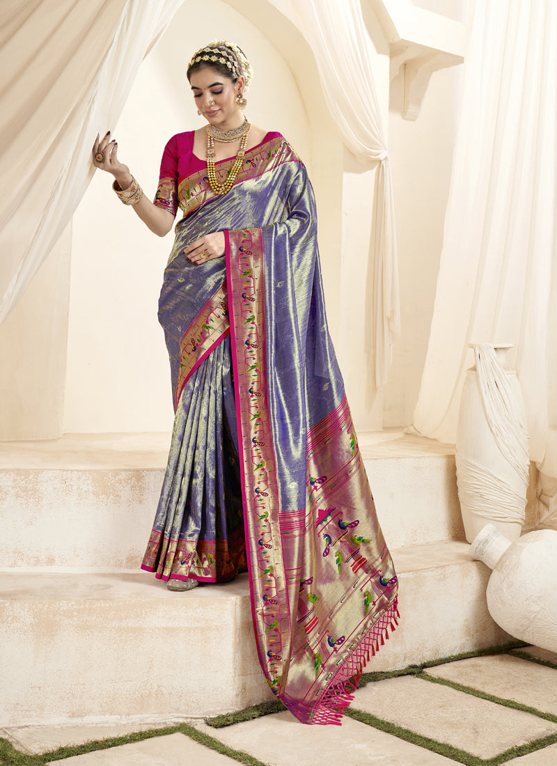 Tissue Paithani Silk Zari Weaving With Tussel  Wedding Wear Saree