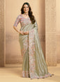 Silver Zari Tissue Sequence Embroidery With Swarovski Work Designer Saree