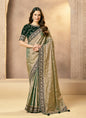 Shine Olive Kora Tissue Zari Silk Zardozi With Sequence Work Designer Saree