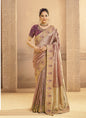 Shine Rose Gold Zari Tissue Silk Motifs & Cutdana Handwork Designer Saree