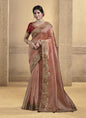 Peach Glass Tissue Sequence With Thread Work Designer Saree