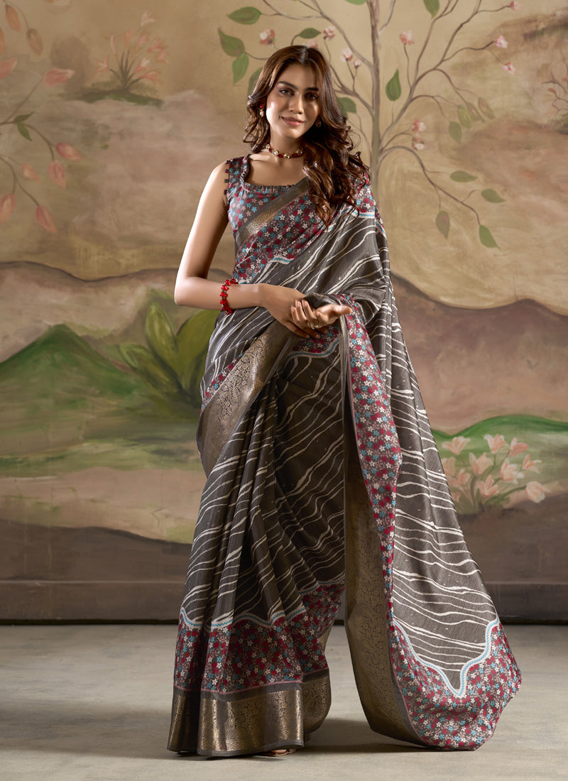 Silk Blended Printed Casual Wear Saree