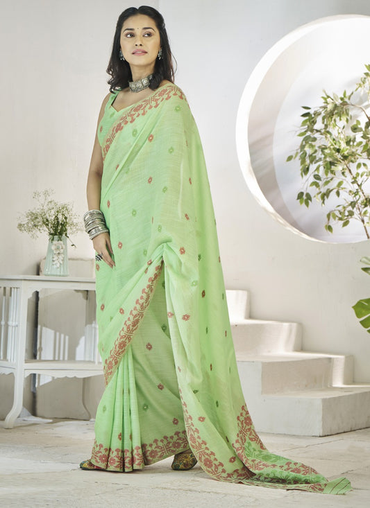 Pista Linen Soft Beautiful Weaving Casual Wear Saree