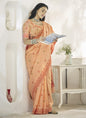 Orange Linen Soft Beautiful Weaving Casual Wear Saree