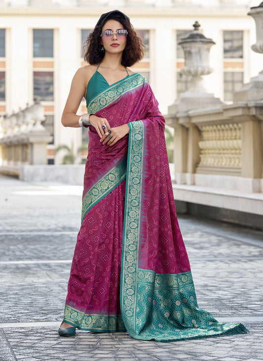 Soft Silk Bandhani Print With Weaving Beautiful Border Saree