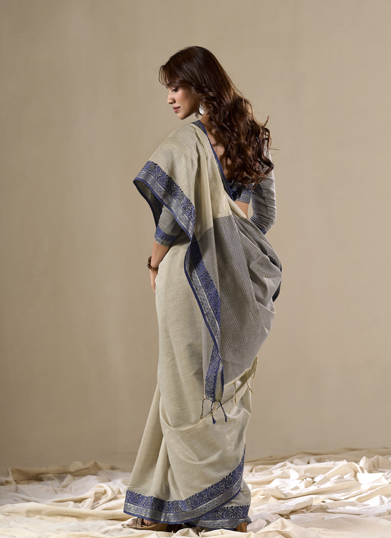 Beige Handloom Cotton Casual Wear Saree