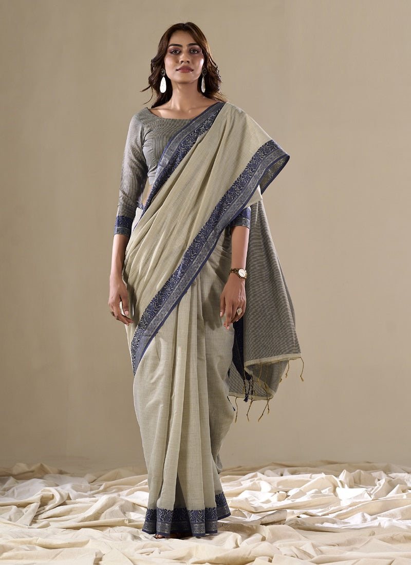 Beige Handloom Cotton Casual Wear Saree