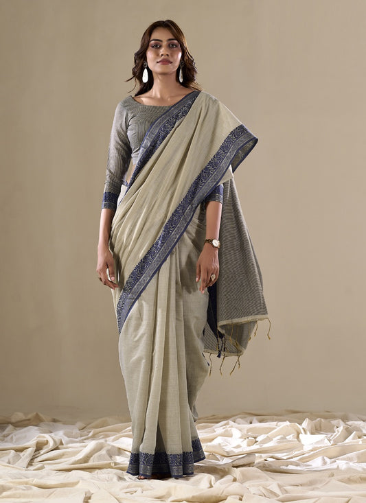 Beige Handloom Cotton Casual Wear Saree