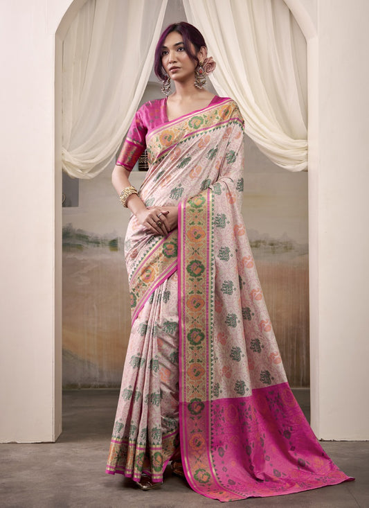 Off-White & Pink Patola Silk Festival Wear Saree