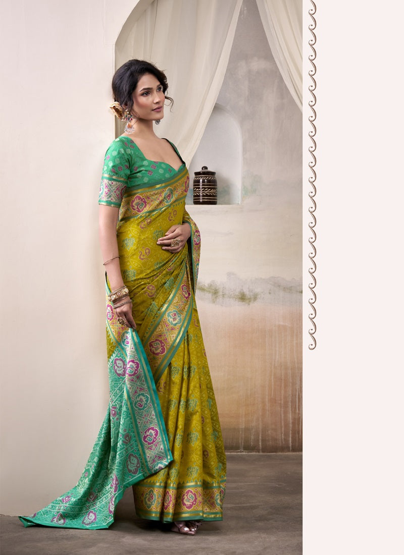 Olive & Green Patola Silk Festival Wear Saree