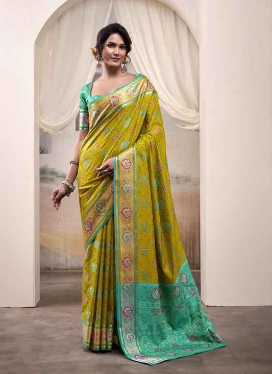 Olive & Green Patola Silk Festival Wear Saree