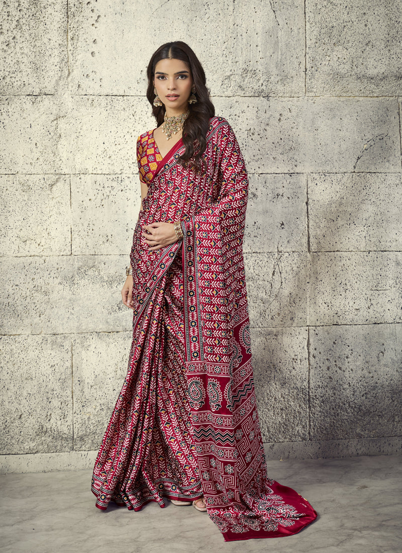 Pure Satin Handloom Weaving Silk Festival Wear Saree
