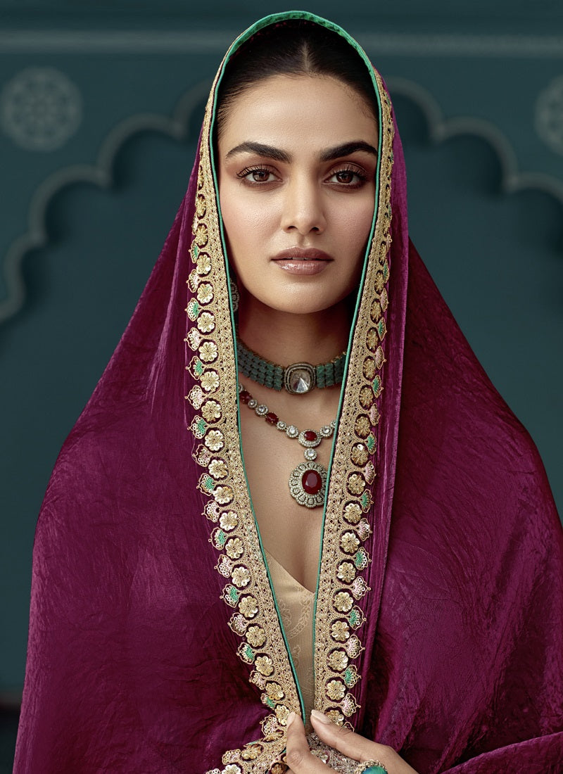 Wine Glass Tissue Embroidery & Sequence Work Designer Saree