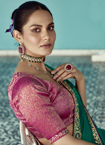 Green Glass Tissue Embroidery & Sequence Work Designer Saree