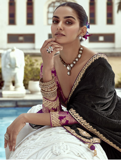 Black Glass Tissue Embroidery Designer Saree