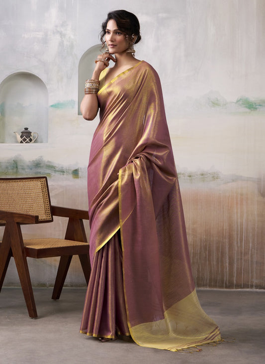 Brown Tissue Silk With Beautiful Tussle Festival Wear Saree