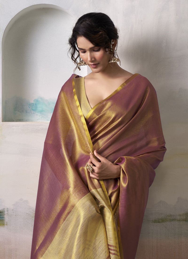 Brown Tissue Silk With Beautiful Tussle Festival Wear Saree