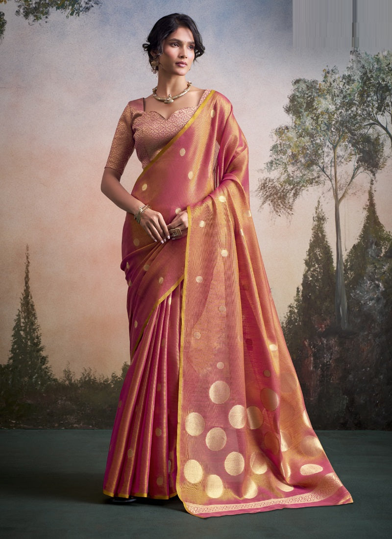 Tissue Silk With Rich Woven Zari Polka Dots Saree