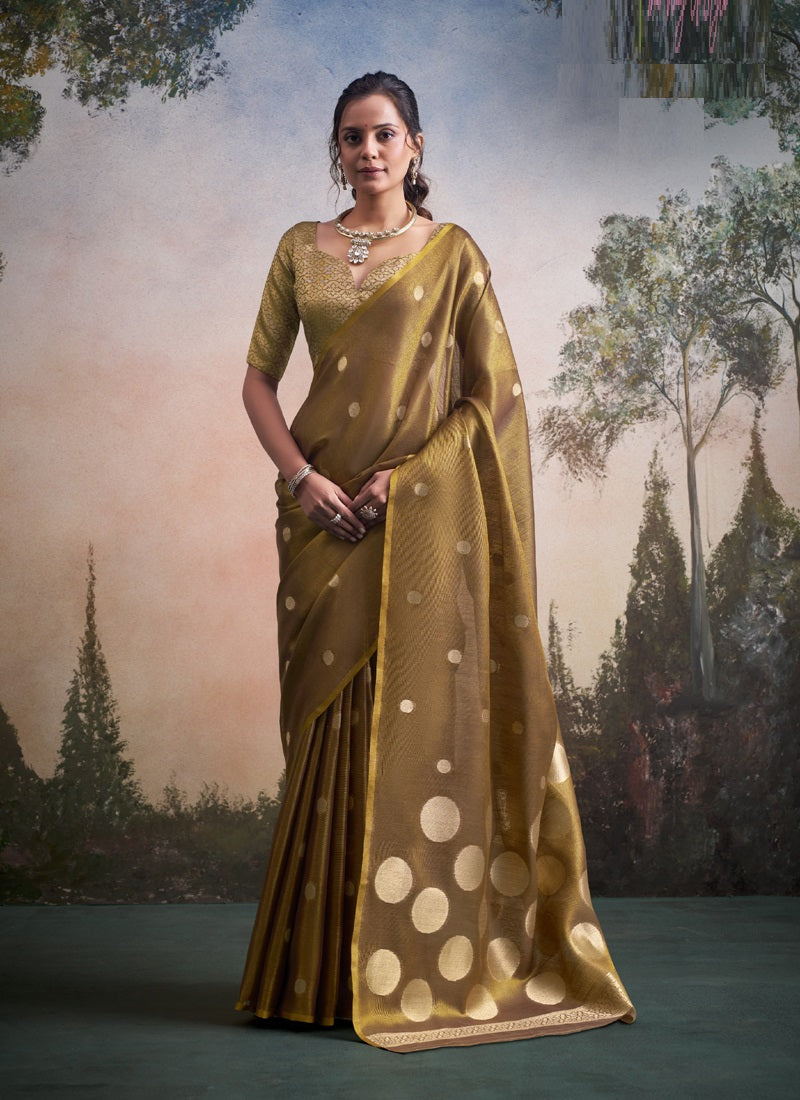 Tissue Silk With Rich Woven Zari Polka Dots Saree