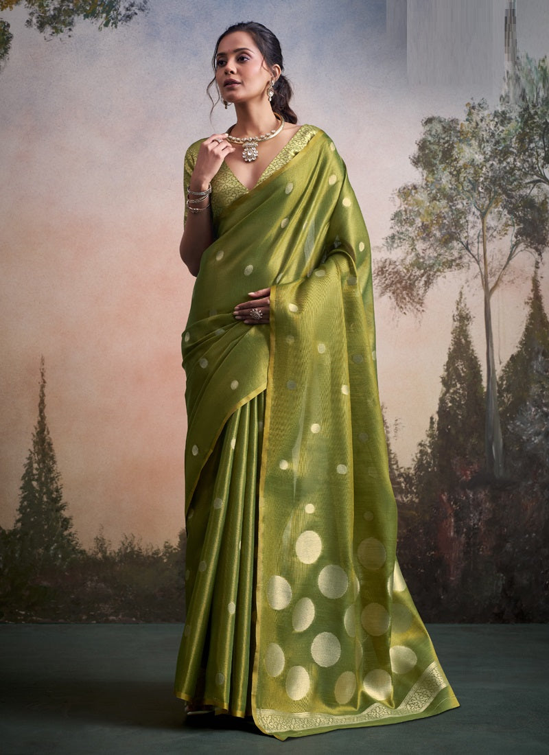 Tissue Silk With Rich Woven Zari Polka Dots Saree